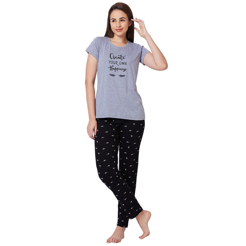 Juliet Grey Cotton T-Shirt with Pyjama Night Suit-JON801 (Set of 2) (2XL)