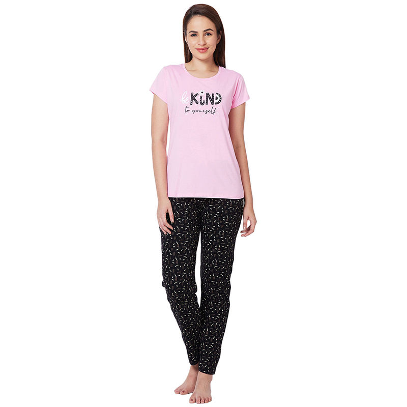 Juliet Pink Cotton T-Shirt with Pyjama Night Suit-JON807 (Set of 2) (2XL)