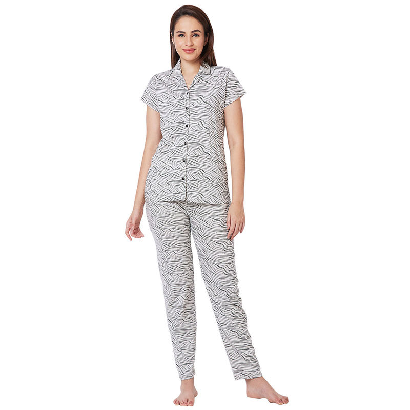 Juliet Grey Cotton Shirt with Pyjama Night Suit-JON818 (Set of 2) (M)