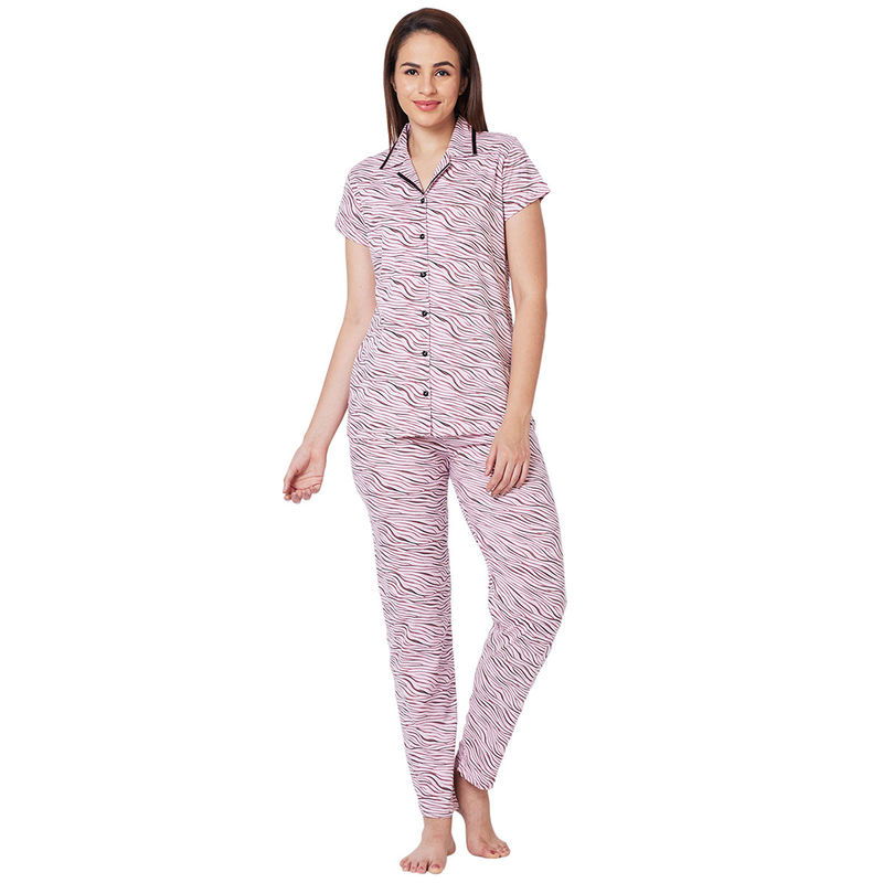 Juliet Pink Cotton Shirt with Pyjama Night Suit-JON820 (Set of 2) (2XL)