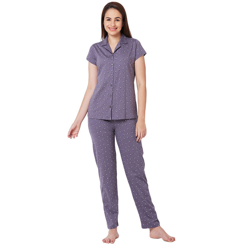 Juliet Purple Cotton Shirt with Pyjama Night Suit-JON821 (Set of 2) (2XL)