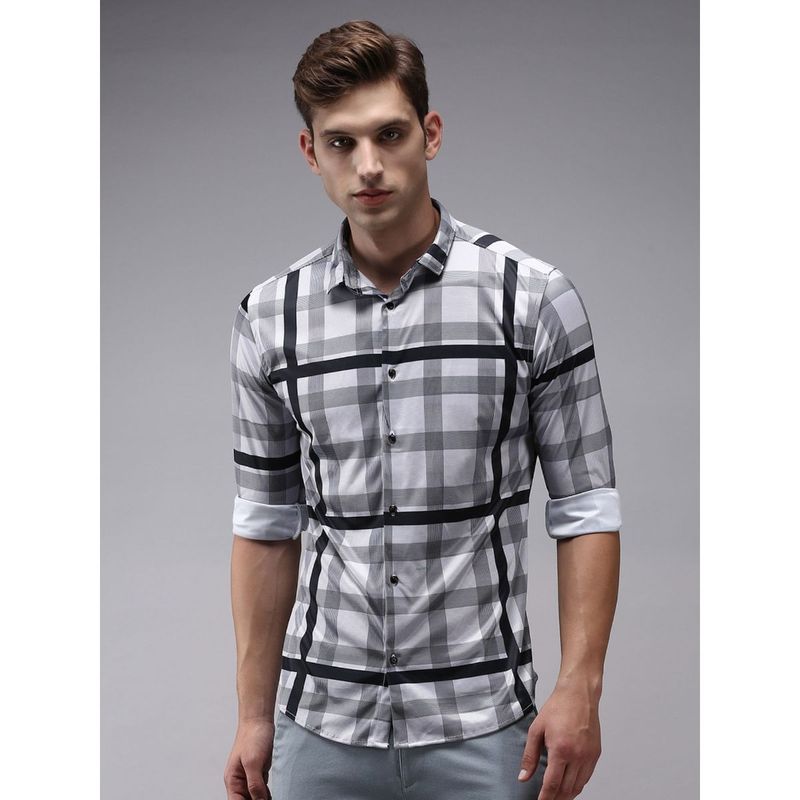 SHOWOFF Men Grey Collar Neck Other Checks Classic Fit Shirt (XL)