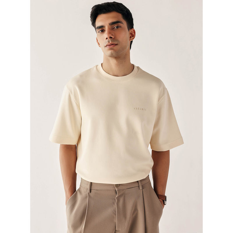 Andamen Men Off White Solid Casual T-Shirt (S)