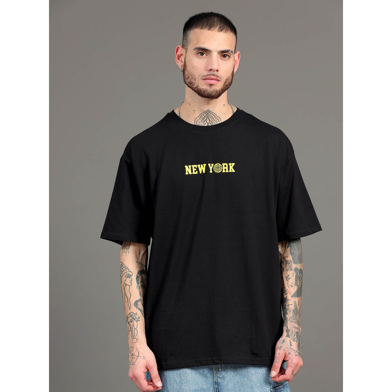 SILISOUL Men Black Graphic Casual T-Shirt (L)