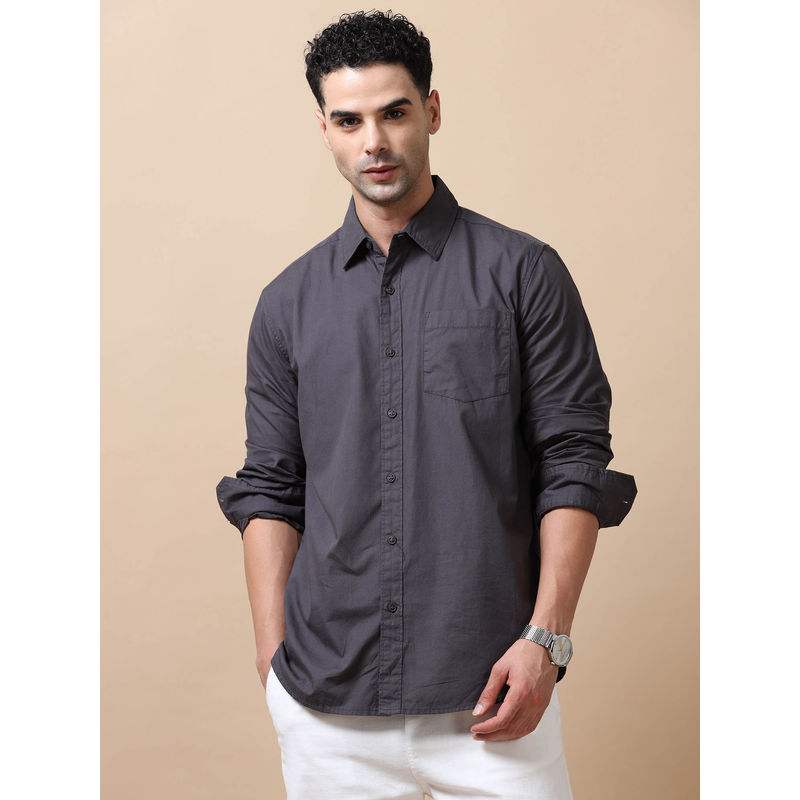 SILISOUL Men Grey Solid Casual Shirt (S)
