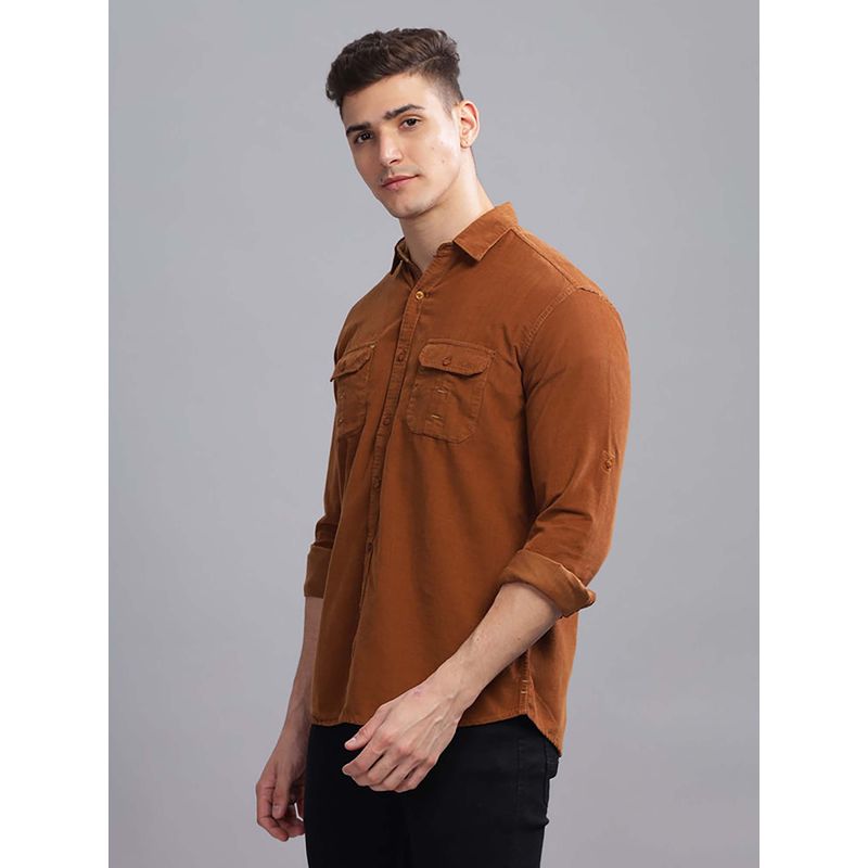 KUONS AVENUE Men Brown Regular Fit Double Pocket Corduroy Shirt (M)