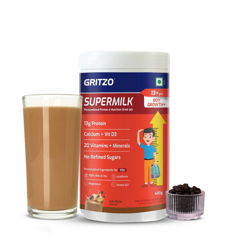 Gritzo Supermilk Growth+ 13G Protein Powder For 13+Y Boys - Cafe Mocha