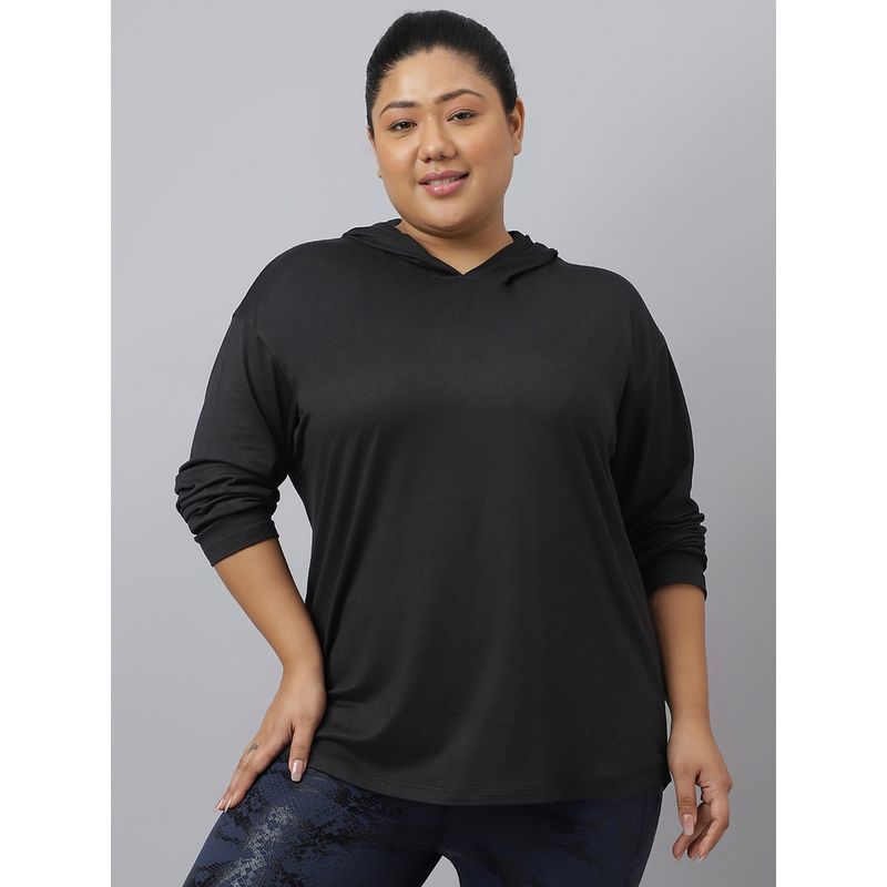 Fitkin Plus Size Anti-Odor Super Soft Black Boyfriend Hoodie T-Shirt (2XL)