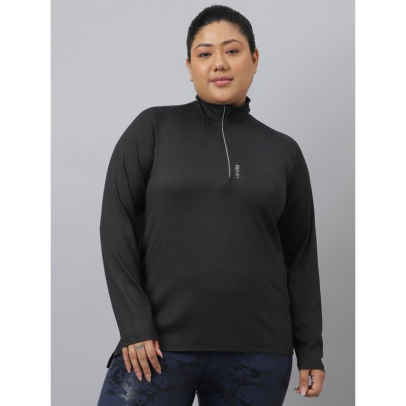 Fitkin Plus Size Super Soft Anti-Odor Black Front Zipper T-Shirt (XL)