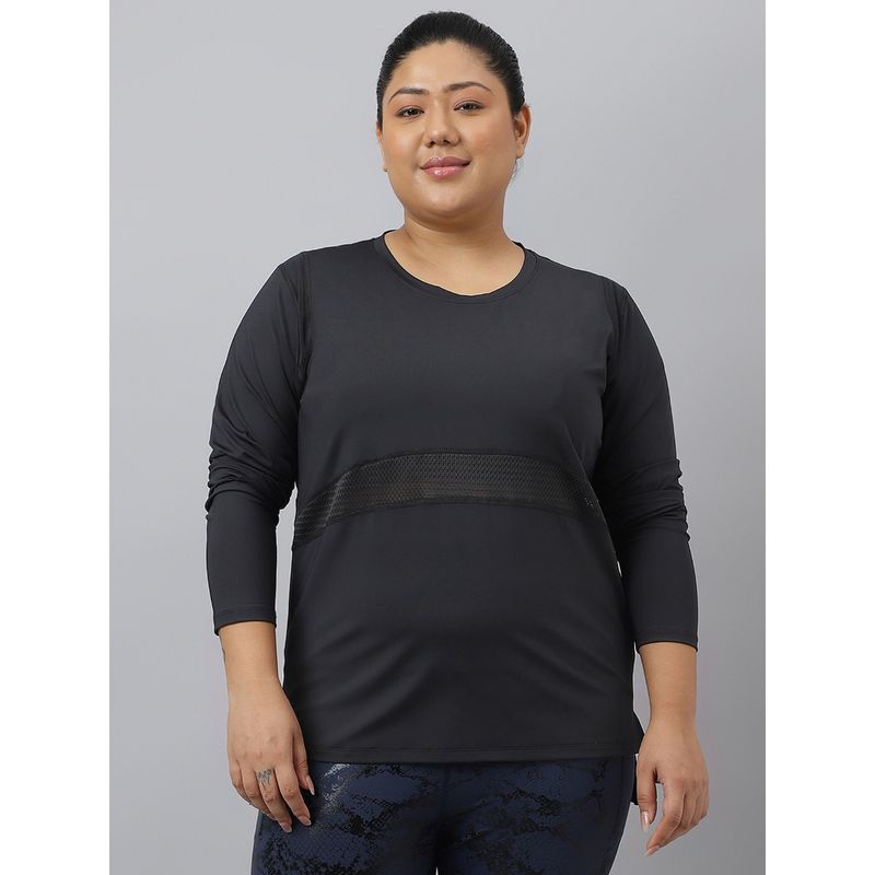Fitkin Plus Size Black Anti-Odor Mesh Panel Long sleeve T-Shirt (XL)