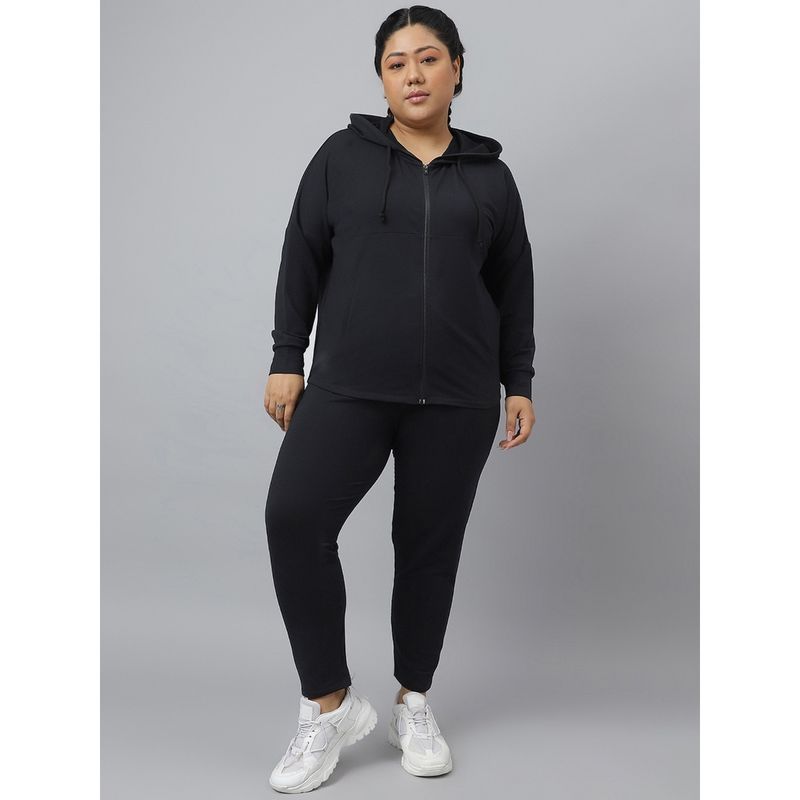 Fitkin Plus Size Ecofriendly Polyester Black Front Zipper Tracksuit (Set of 2) (XL)