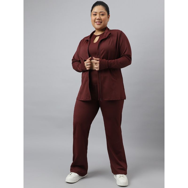Fitkin Plus Size Anti-Odor Four Way Stretch Chocolate Brown Front Zipper Tracksuit (Set of 2) (XL)