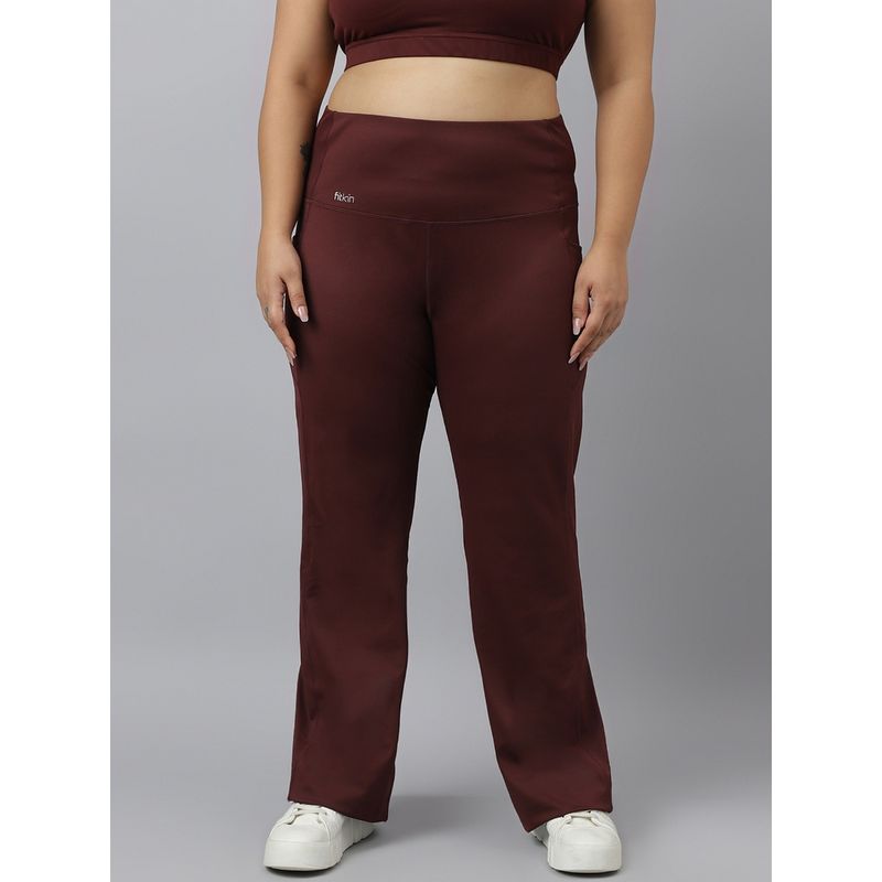 Fitkin Plus Size Active Track Gym Bootcut Flare Chocolate Brown Pants (XL)
