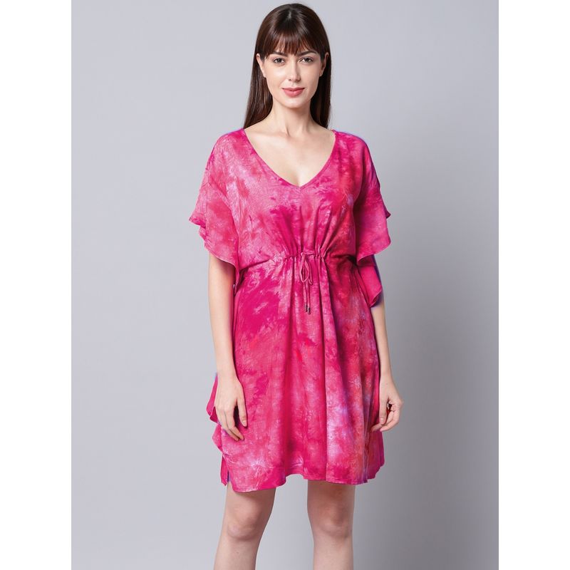 Erotissch Women Pink Tie & Dye Printed Beachwear Cover Up Dress (S)