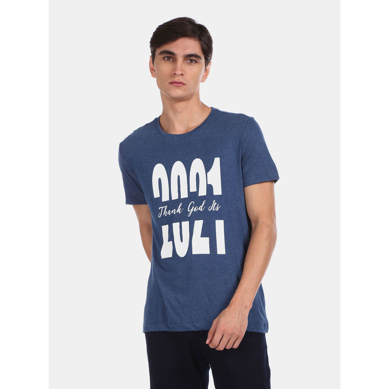 Arrow Newyork Blue Printed T-Shirt (L)