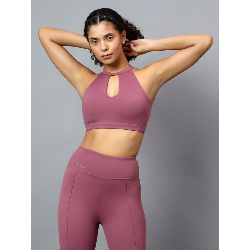 Fitkin Womens Mauve Halter Style Sports Bra (S)