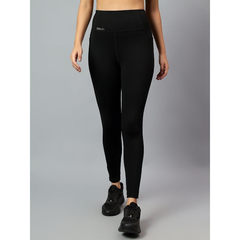 Fitkin Womens Black Side Stripe Biker Tights (S)