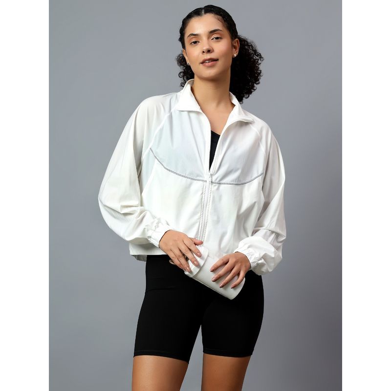 Fitkin Women White Super Light Sporty Track Jacket (XL)