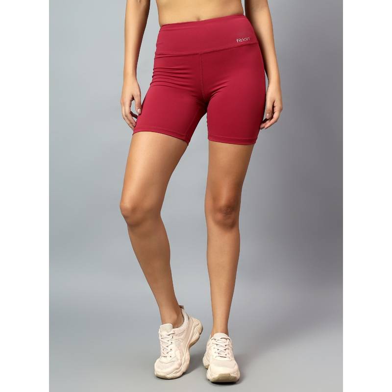 Fitkin Womens Wine High Rise Cycling Shorts (S)