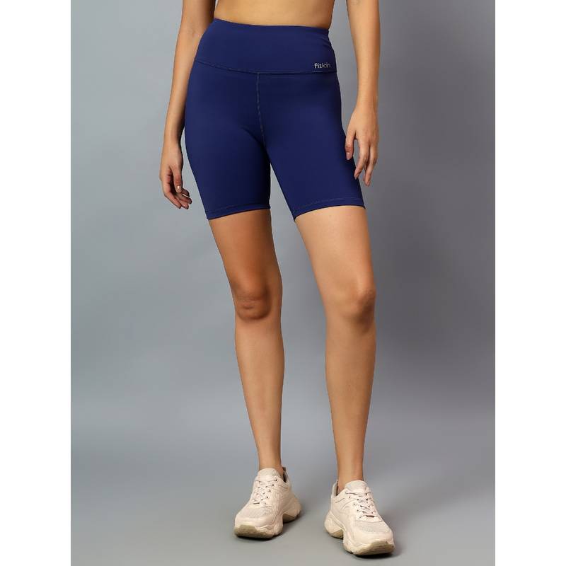Fitkin Womens Blue High Rise Cycling Shorts (XL)