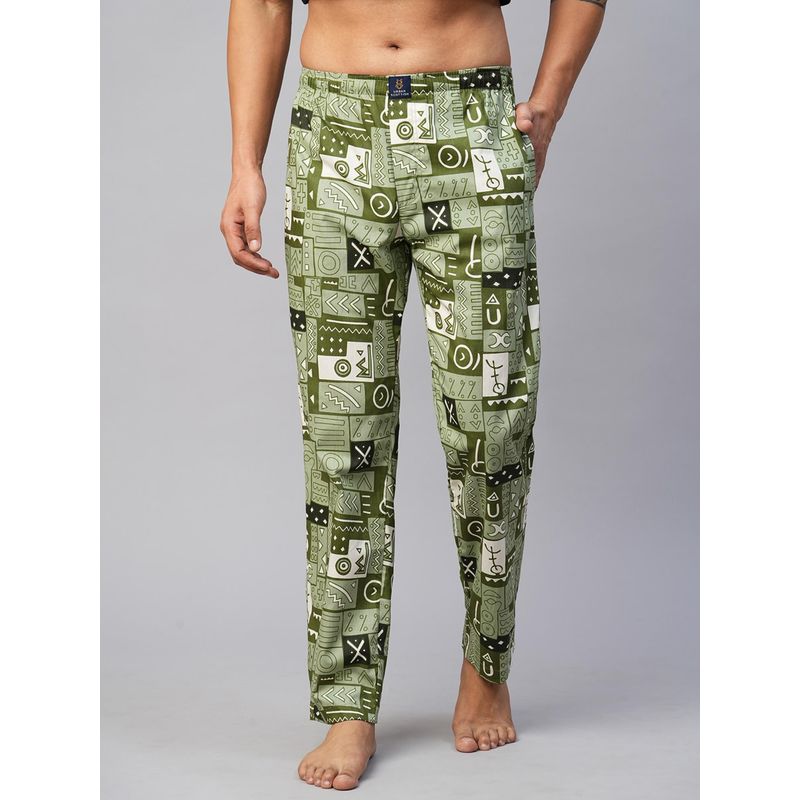 Urban Scottish Men Green Cotton Printed Lounge Pants (S)