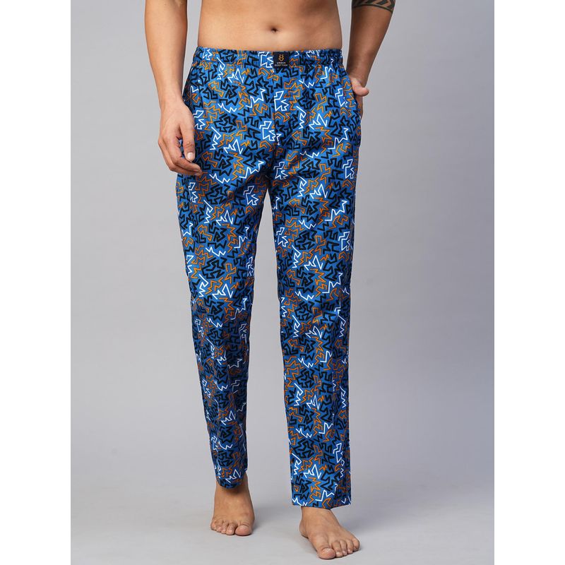 Urban Scottish Men Blue Cotton Printed Lounge Pants (S)