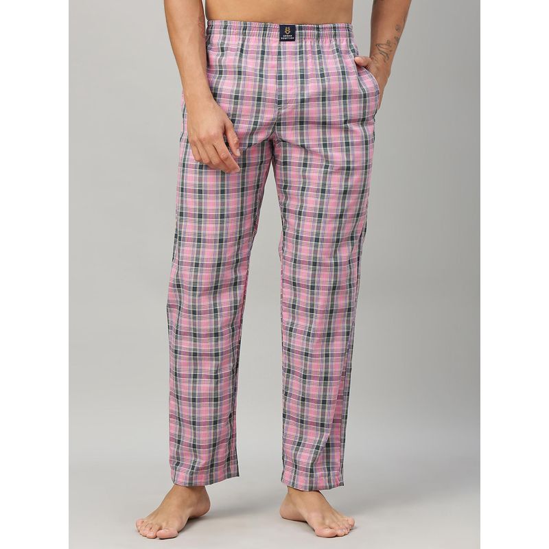 Urban Scottish Men Pink Classic Checkered Cotton with Side Pockets Lounge Pant (S)