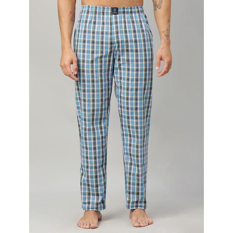 Urban Scottish Men Blue Classic Checkered Cotton with Side Pockets Lounge Pant (S)