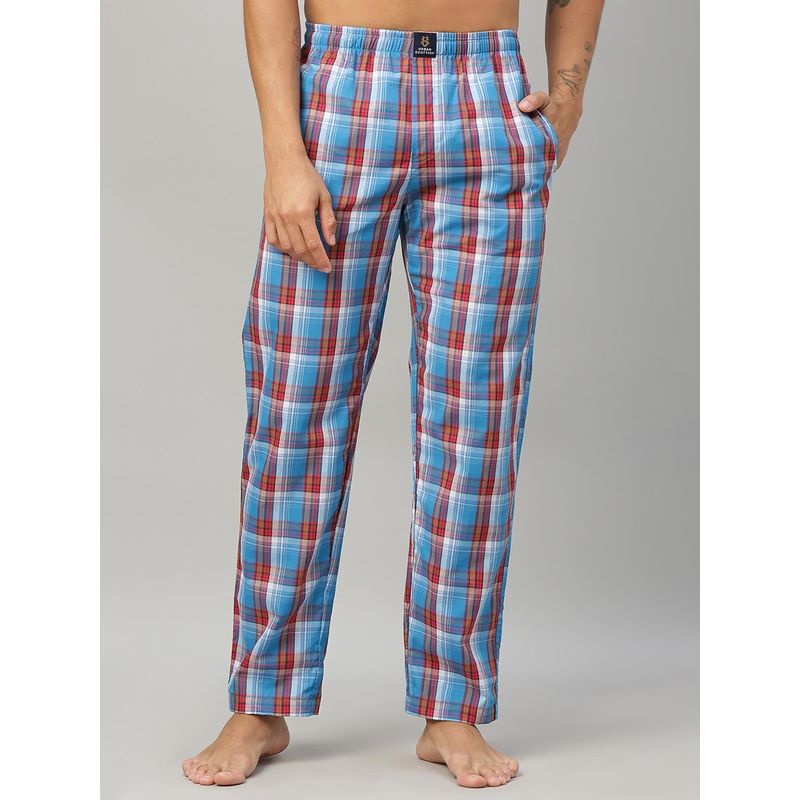 Urban Scottish Men Blue Classic Checkered Cotton with Side Pockets Lounge Pant (S)
