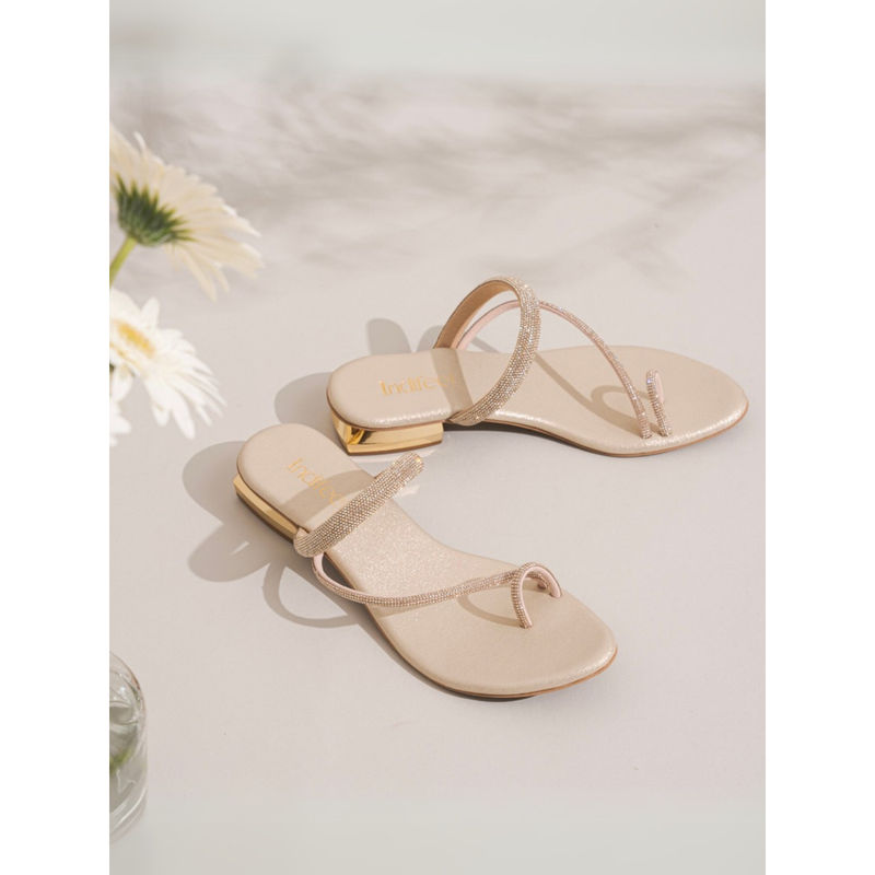 Indifeet Gold Fancy & Trendy Embellished Ethnic Block Sandal Heels (UK 7)