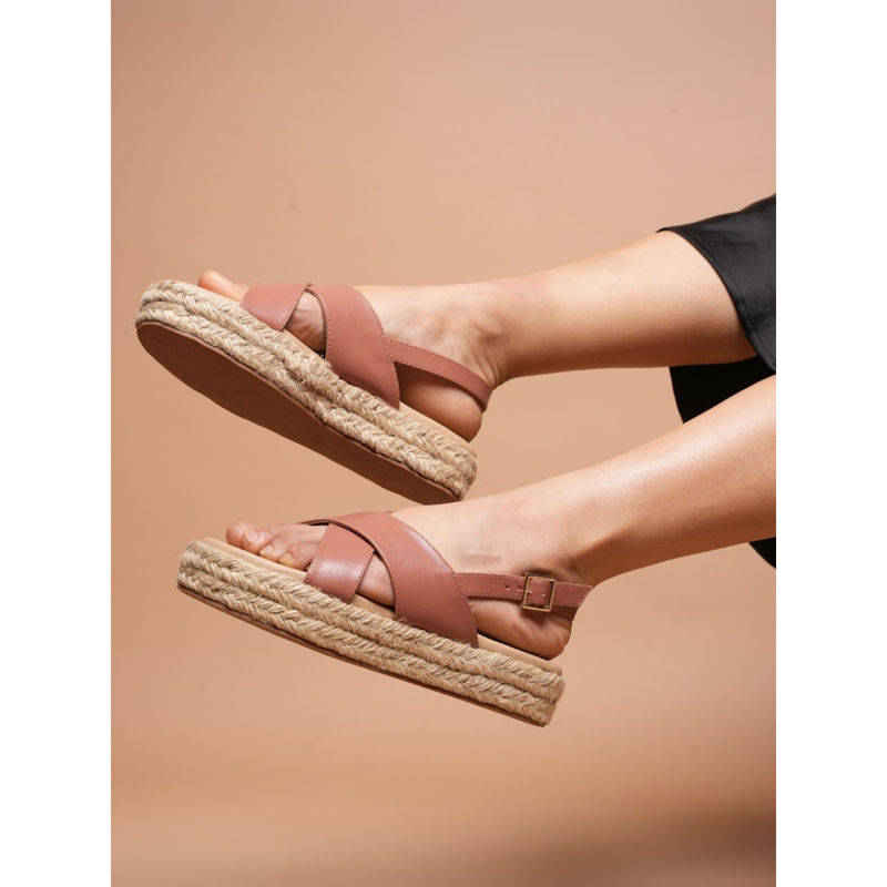 Indifeet Pink Comfortable & Textured Platform Espadrille Sandals (UK 5)