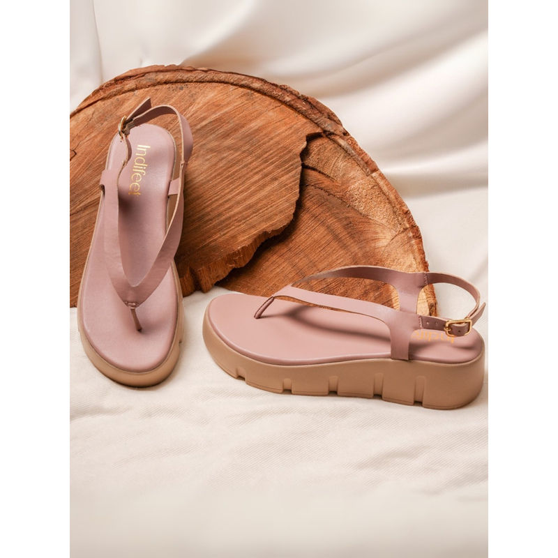 Indifeet Peach Comfortable & Chunky Split Toe Buckled Platform Sandals (UK 6)
