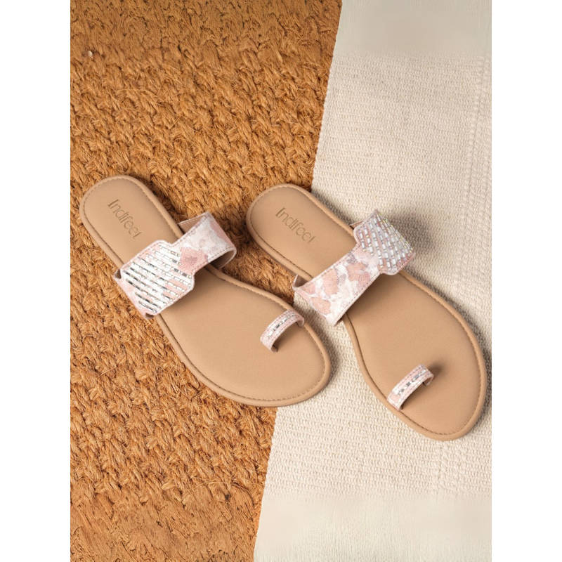 Indifeet Brown Soft Sequined Toe Ring Ethnic Flats (UK 4)