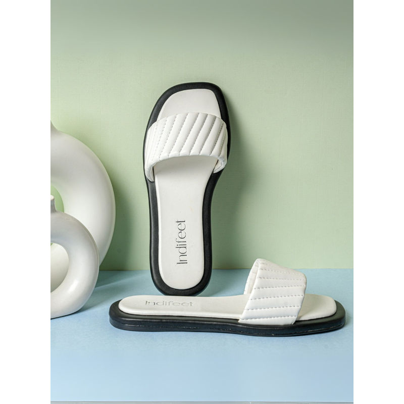 Indifeet White Colorblocked Stylish and Trending Flats (UK 3)