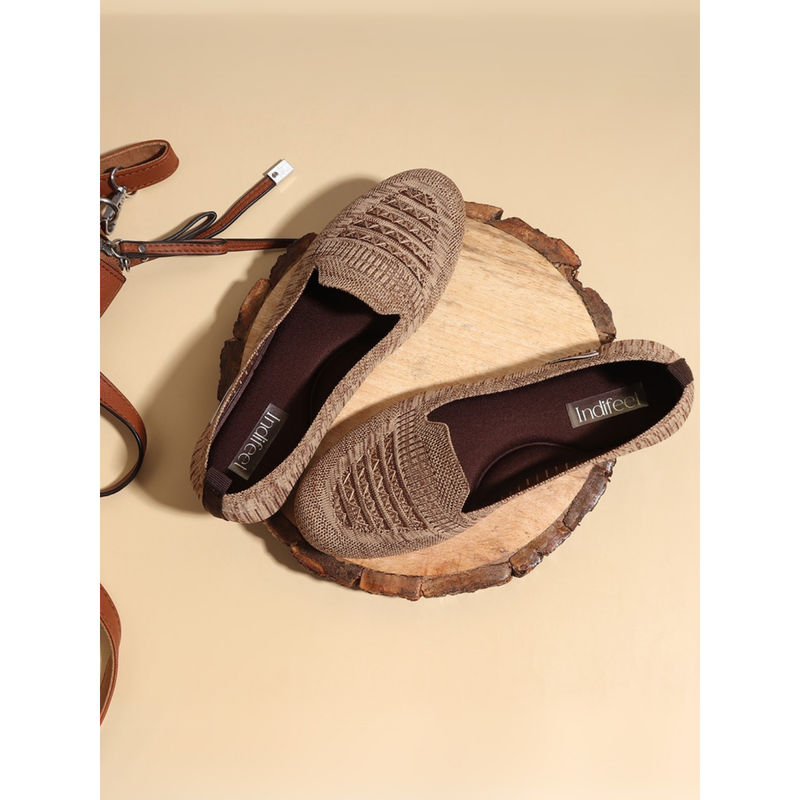 Indifeet Brown Casual Daily Soft Mesh Ballerinas with Memory Insole and Flexible Outsole (UK 6)