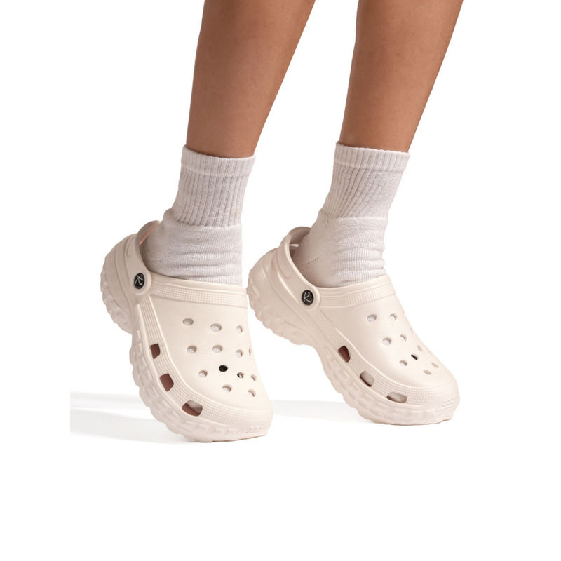 Indifeet White Insole Stylish and Chunky Waterproof Rubber Platform Clogs with Charms (UK 3)