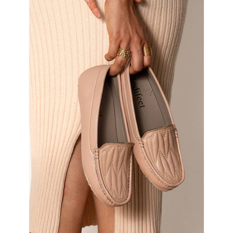 Indifeet Embroidered & Comfortable Peach Slip On Loafers (UK 3)