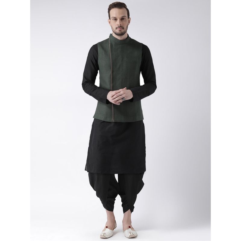 KISAH Men Black Kurta Nehru Jacket Dhoti (Set of 3) (38)