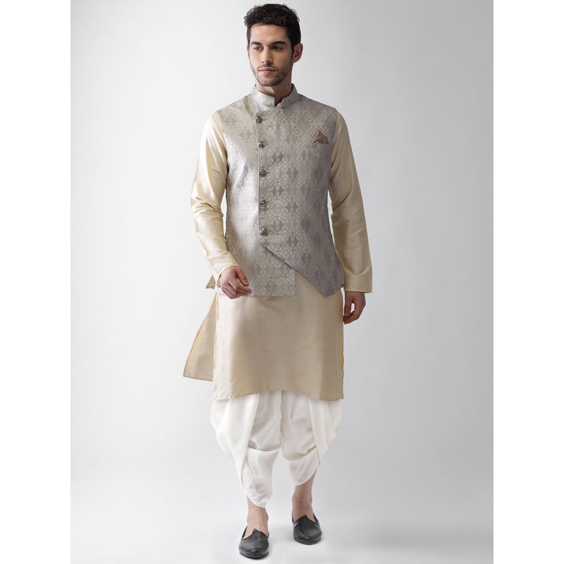 KISAH Men Grey Nehru Jacket Dhoti Kurta (Set of 3) (38)