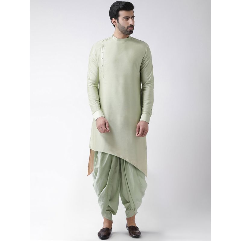 KISAH Men Mint Green Solid Cotton Blend Kurta Dhoti Set (40)
