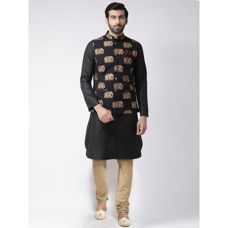 KISAH Men Black Nehru Jacket Churidar Kurta (Set of 3) (38)