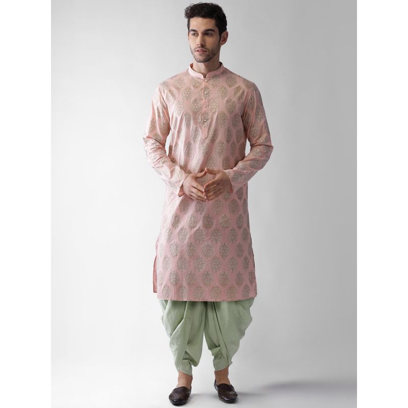KISAH Men Peach Printed Cotton Blend Kurta Dhoti Set with Ethnic Motifs (44)