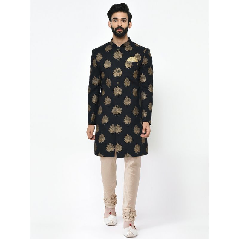KISAH Mens Black Sherwani Churidar (Set of 2) (38)