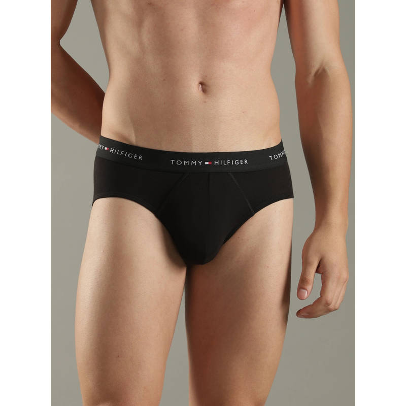 Tommy Hilfiger Black Solid Low Rise Briefs - Pack Of 3 (L)