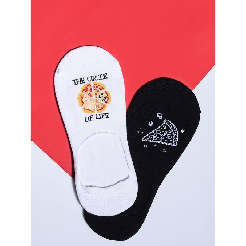 Jack & Jones Pack Of 2 Pizza Print No Show Socks Black & White (Pack