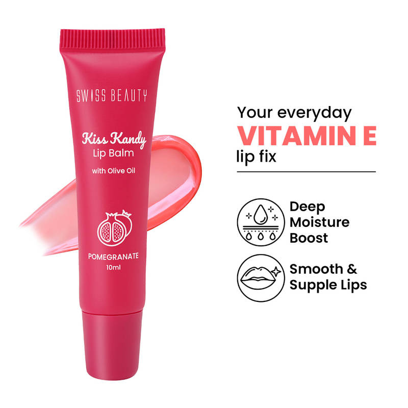 Swiss Beauty Kiss Kandy Tinted Lip Balm, Non-Sticky with Olive Oil & Vitamin E- 05 Pomegranate