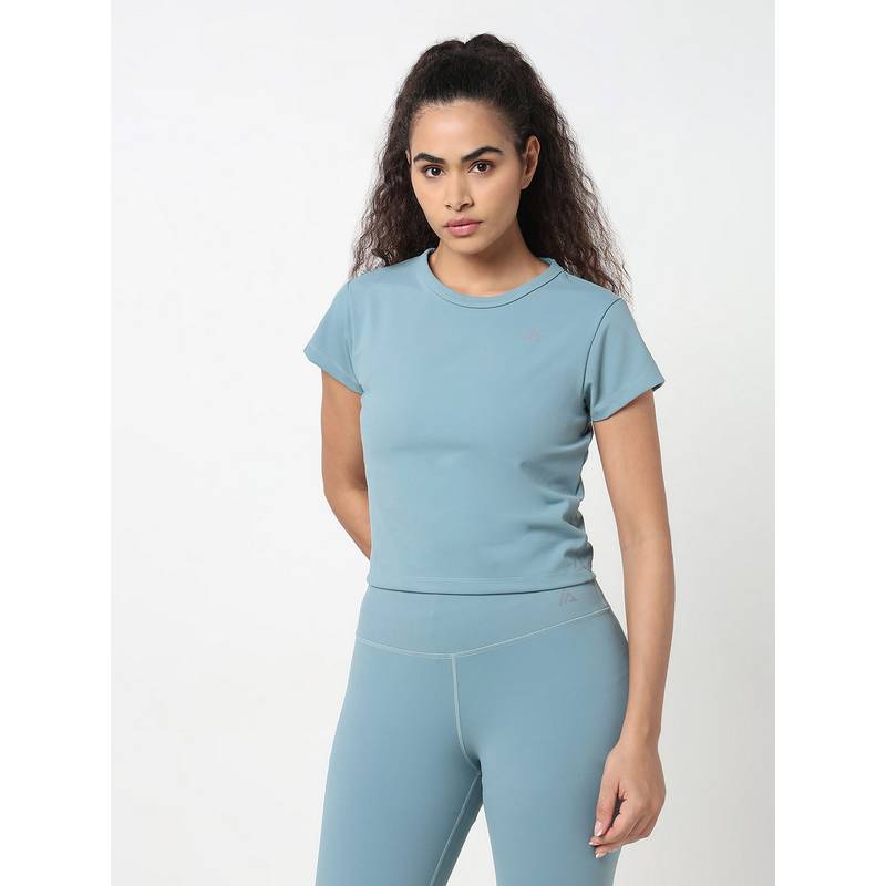 R&B Blue Solid Slim Women T-Shirt (8)