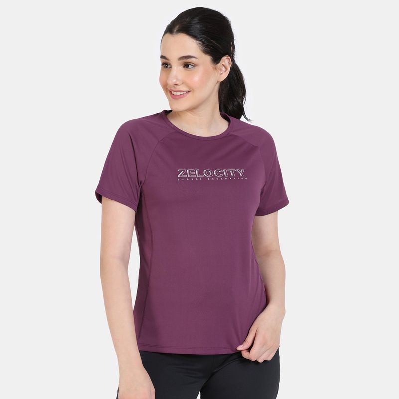 Zivame Zelocity Quick Dry Relaxed T-Shirt - Damson (S)