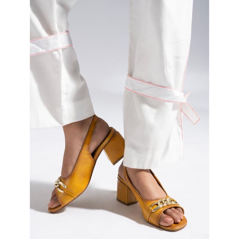 MIORAH Yellow Leather Sandal Heels (EURO 37)