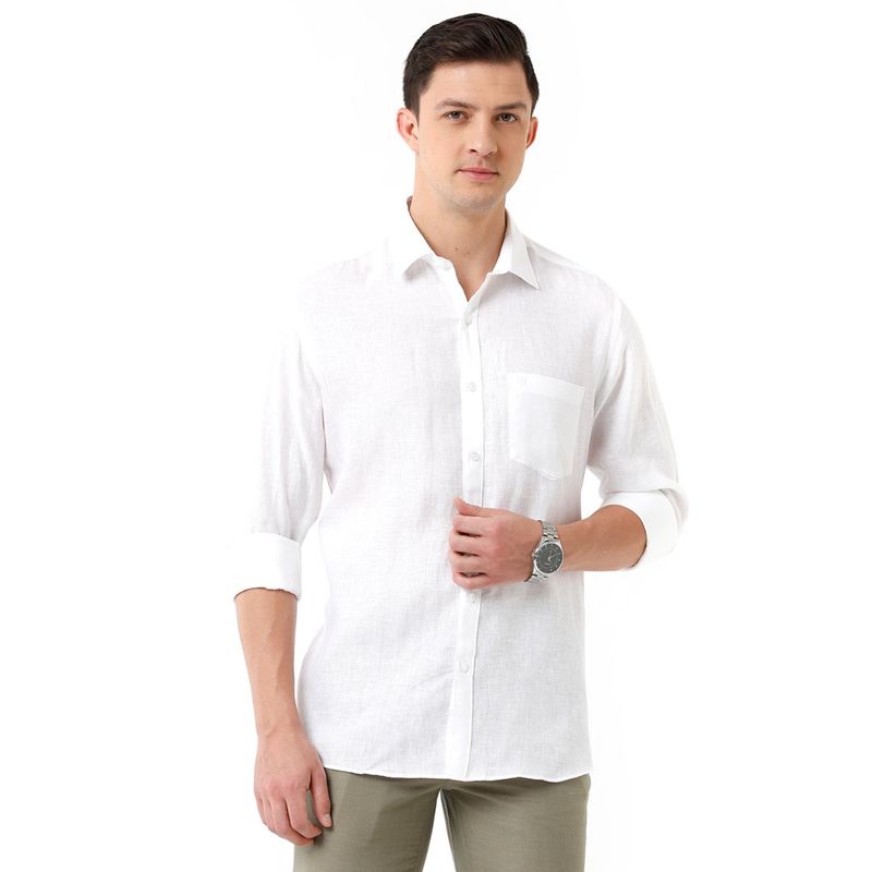 White Slim Straight Fit Regular Collar Long Sleeves LINEN Men's Shirt by Being Human Clothing main image 1